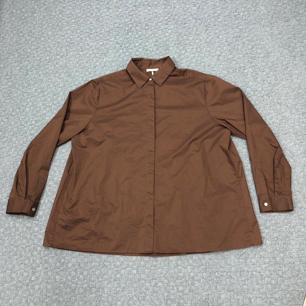 Hinson Wu Shirt Womens XL Brown Sara Button Front Tunic Long Sleeve Stretch